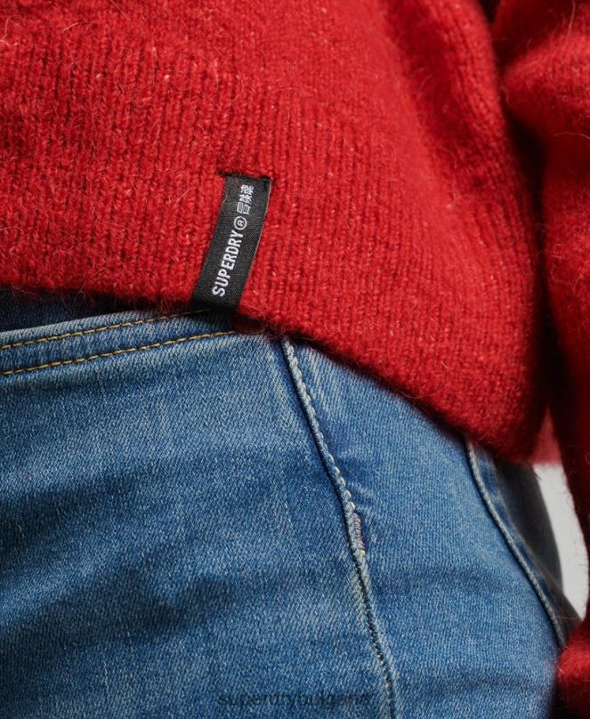 Superdry облекло N00H3987 червен Жени винтидж есенциален фалшив пуловер с деколте