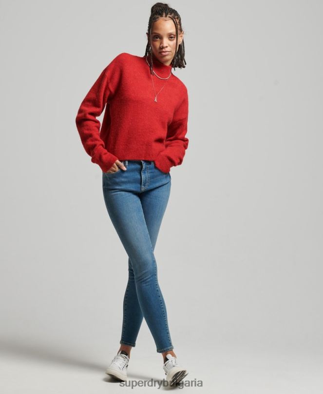 Superdry облекло N00H3987 червен Жени винтидж есенциален фалшив пуловер с деколте