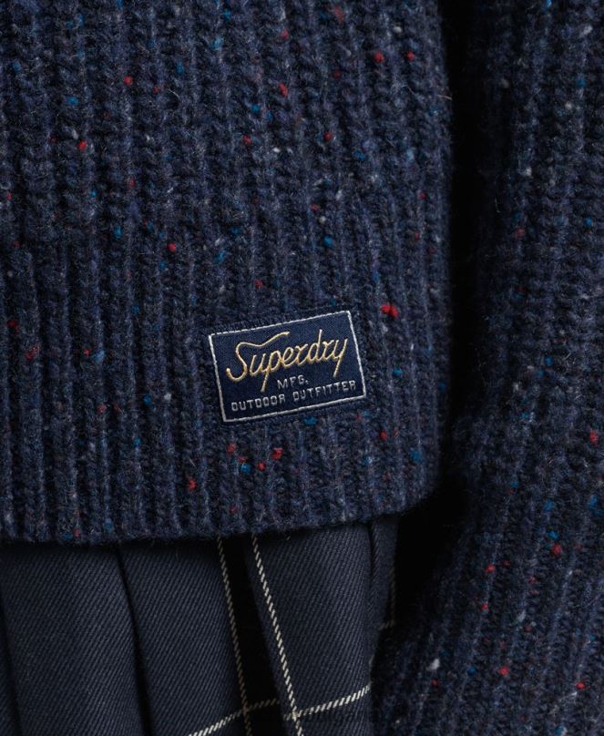 Superdry облекло N00H3988 военноморски флот Жени пуловер с оребрено деколте от туид