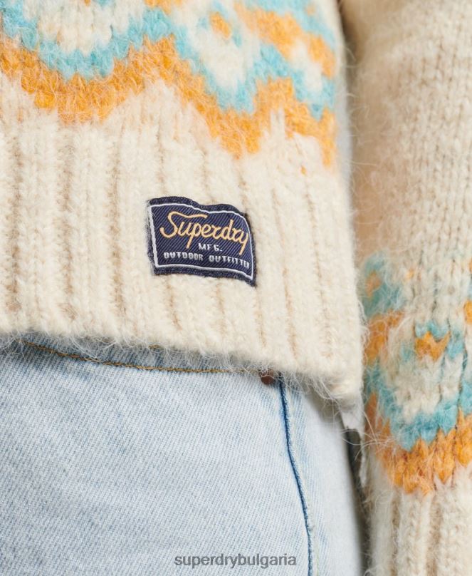 Superdry облекло N00H3989 сметана Жени винтидж плетен джъмпер с напуснат феърисъл