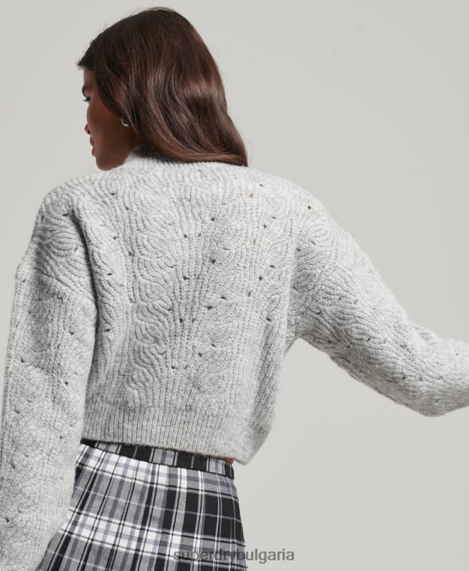 Superdry облекло N00H3994 светло сив Жени pointelle кабелен плетен джъмпер