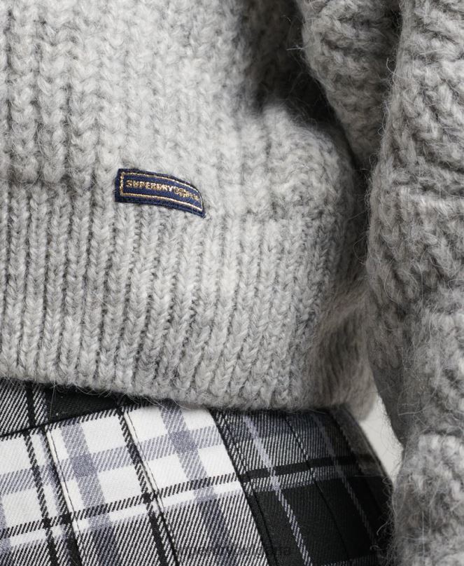 Superdry облекло N00H3994 светло сив Жени pointelle кабелен плетен джъмпер