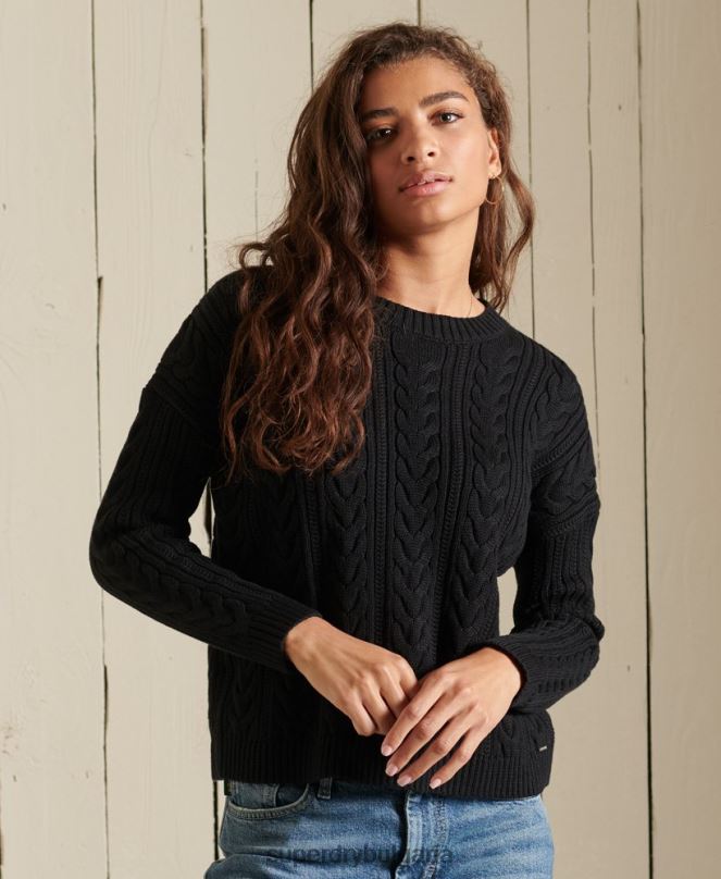Superdry облекло N00H3995 черен Жени плетен джъмпер с кръгла яка