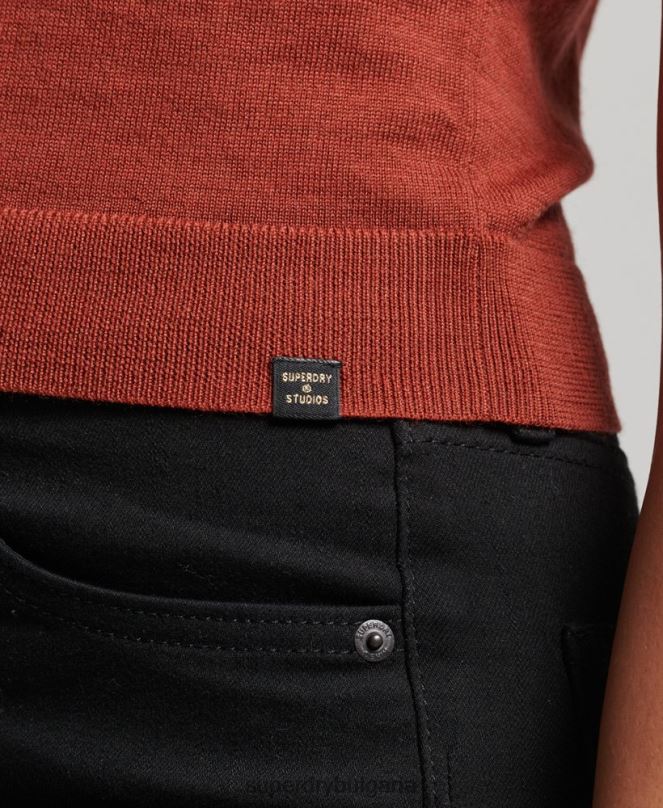 Superdry облекло N00H4000 тен Жени studios мериносова жилетка с деколте