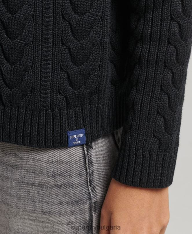 Superdry облекло N00H4001 черен Жени джъмпер за врат на ролка за кабел за рамо