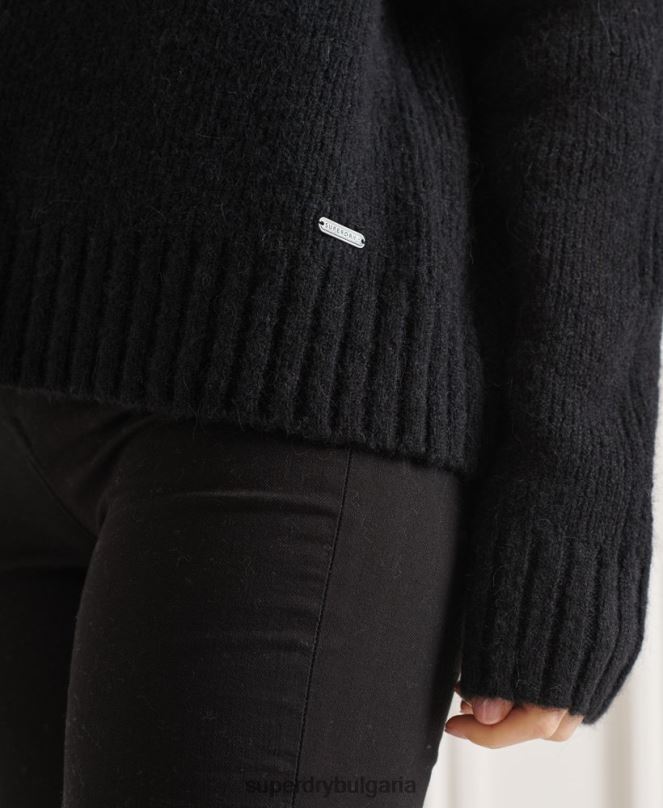 Superdry облекло N00H4003 черен Жени студиен пуловер с плътно ролково деколте