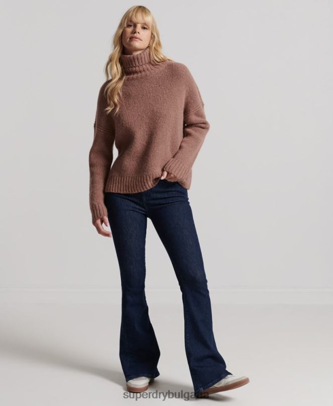 Superdry облекло N00H4005 тен Жени студиен пуловер с плътно ролково деколте
