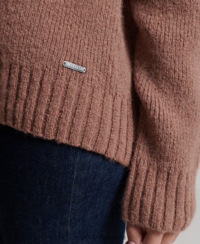 Superdry облекло N00H4005 тен Жени студиен пуловер с плътно ролково деколте