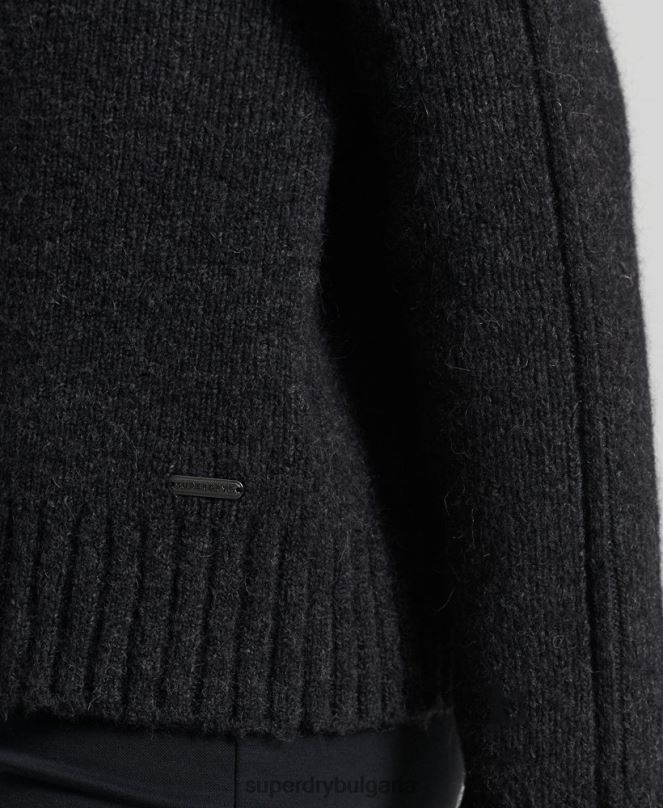 Superdry облекло N00H4006 тъмно сив Жени студиен пуловер с плътно ролково деколте