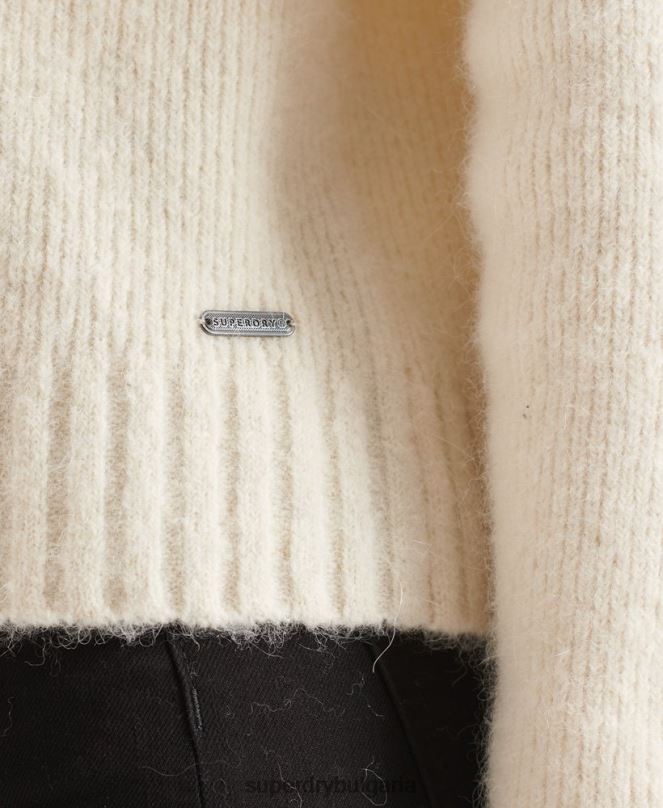 Superdry облекло N00H4007 бяло Жени студиен пуловер с плътно ролково деколте