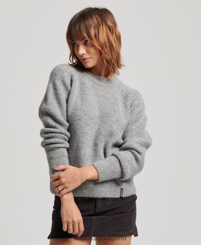 Superdry облекло N00H4009 светло сив Жени незаменим джъмпер с ребра
