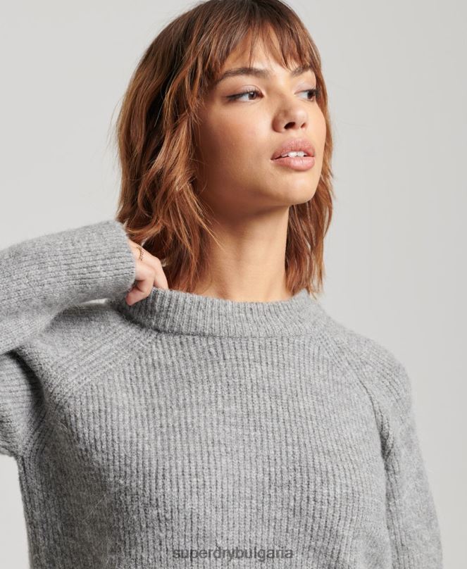 Superdry облекло N00H4009 светло сив Жени незаменим джъмпер с ребра