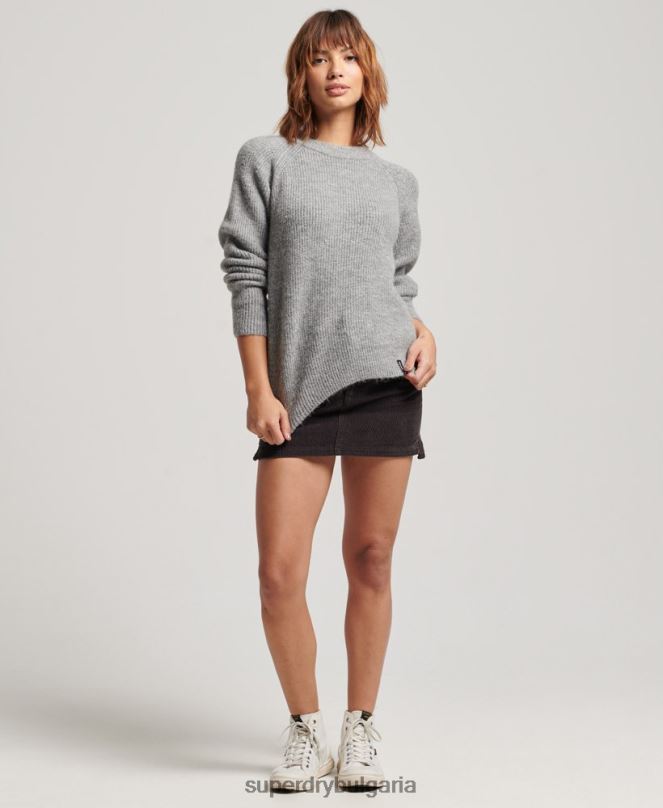 Superdry облекло N00H4009 светло сив Жени незаменим джъмпер с ребра