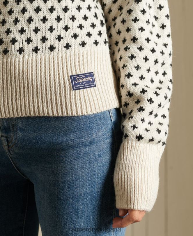 Superdry облекло N00H4012 сметана Жени шарен пуловер на екипажа
