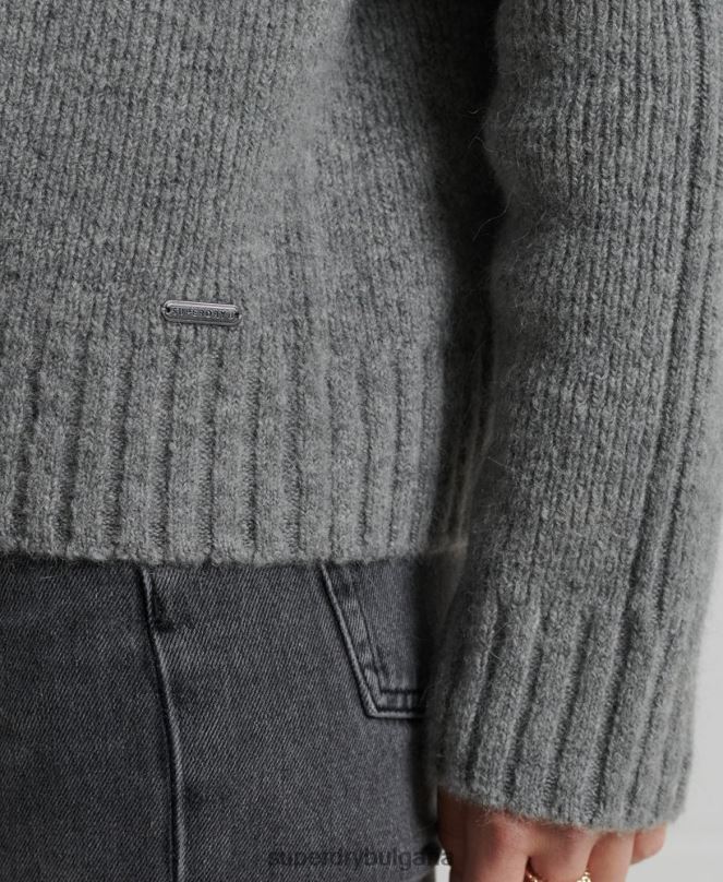 Superdry облекло N00H4014 светло сив Жени студиен пуловер с плътно ролково деколте