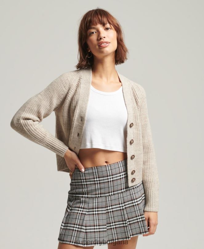 Superdry облекло N00H4022 бежово Жени Джесика жилетка с v-образно деколте