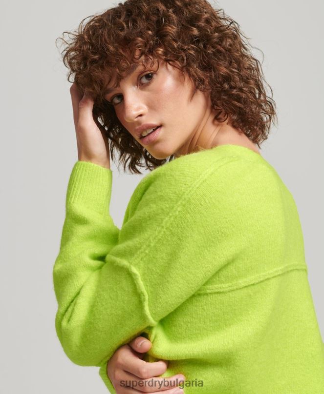 Superdry облекло N00H4023 зелено Жени голям пуловер с v-образно деколте