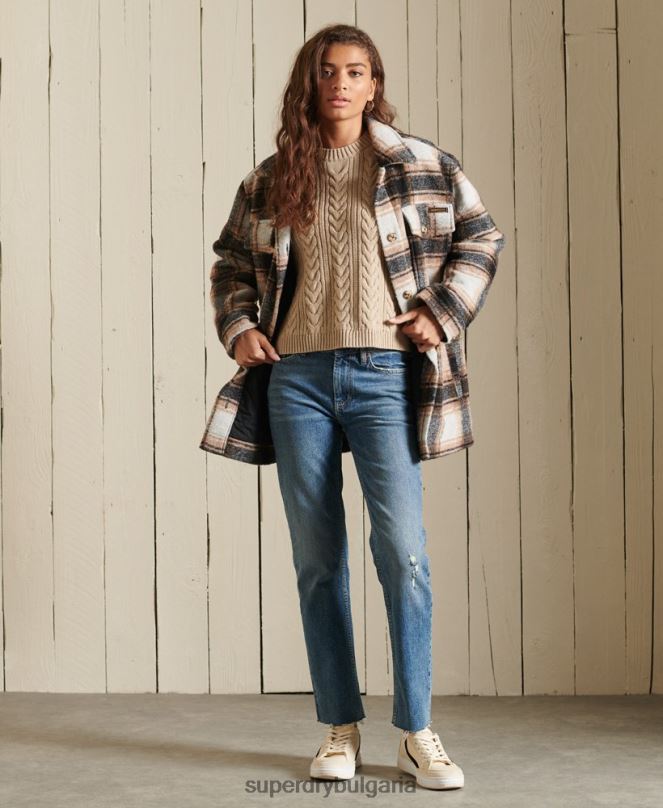 Superdry облекло N00H4026 бежово Жени плетен джъмпер с кръгла яка