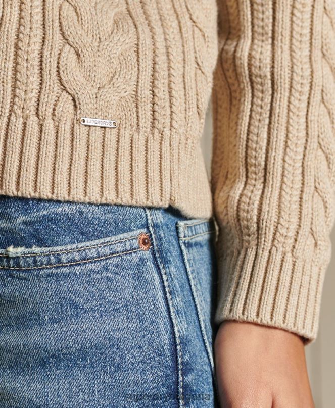 Superdry облекло N00H4026 бежово Жени плетен джъмпер с кръгла яка