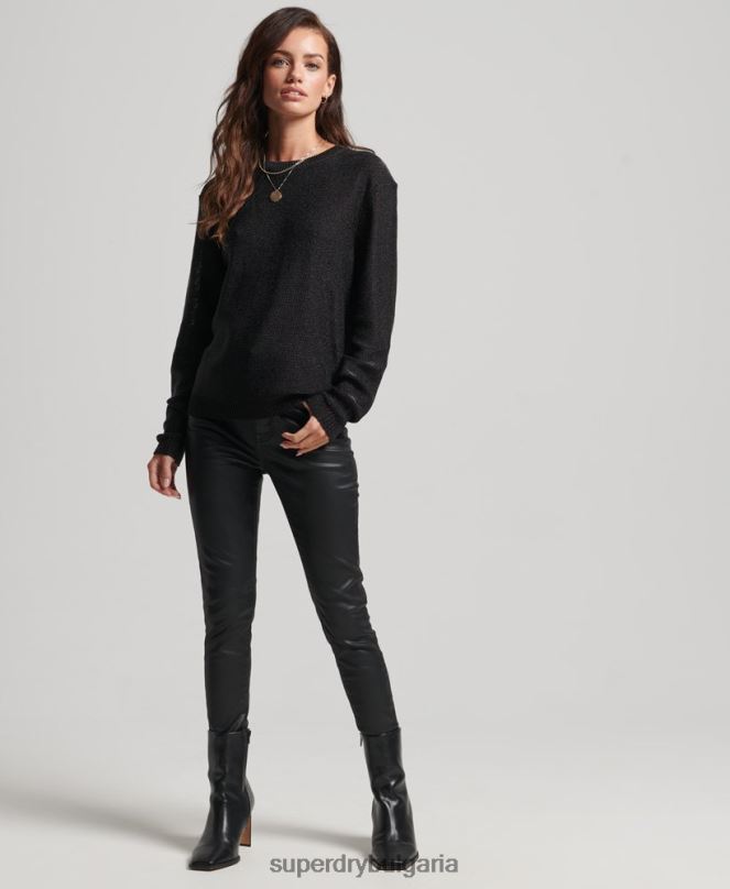Superdry облекло N00H4027 черен Жени метален пуловер с кръгла яка