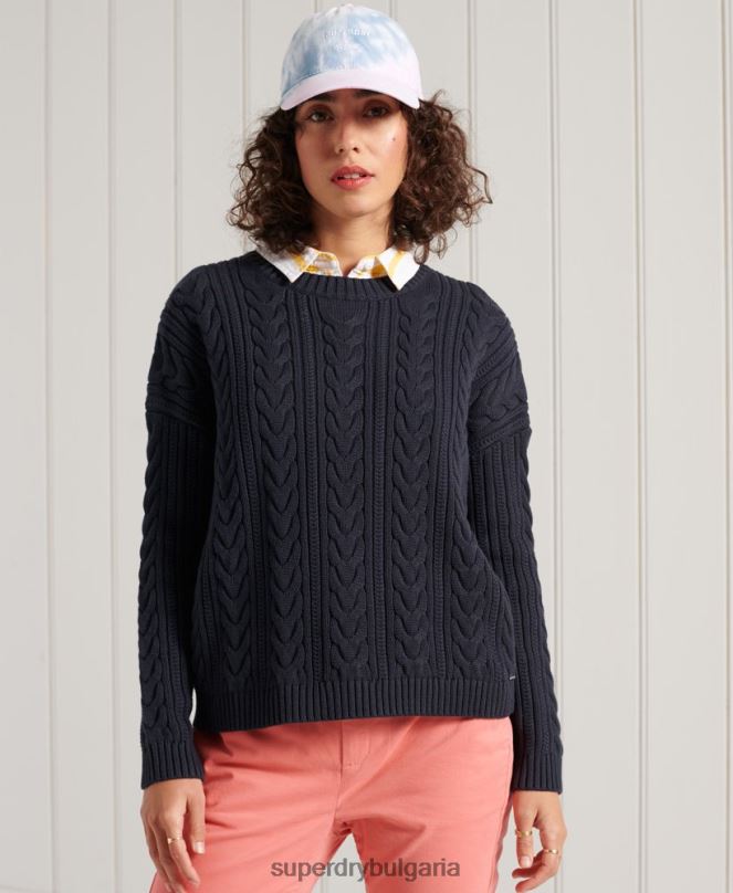 Superdry облекло N00H4028 военноморски флот Жени плетен джъмпер с кръгла яка