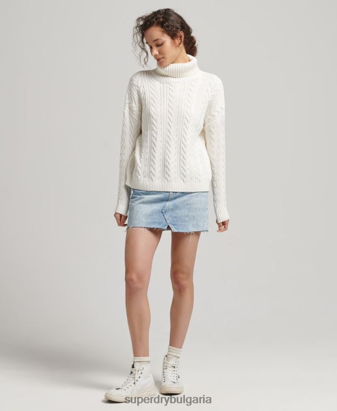 Superdry облекло N00H4030 бяло Жени джъмпер за врат на ролка за кабел за рамо