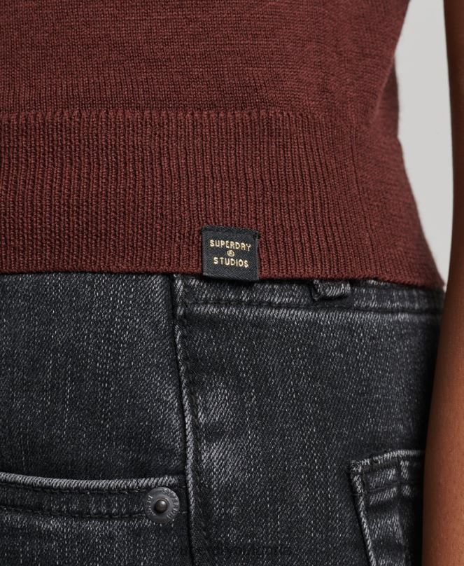 Superdry облекло N00H4031 кафяво Жени studios мериносова жилетка с деколте