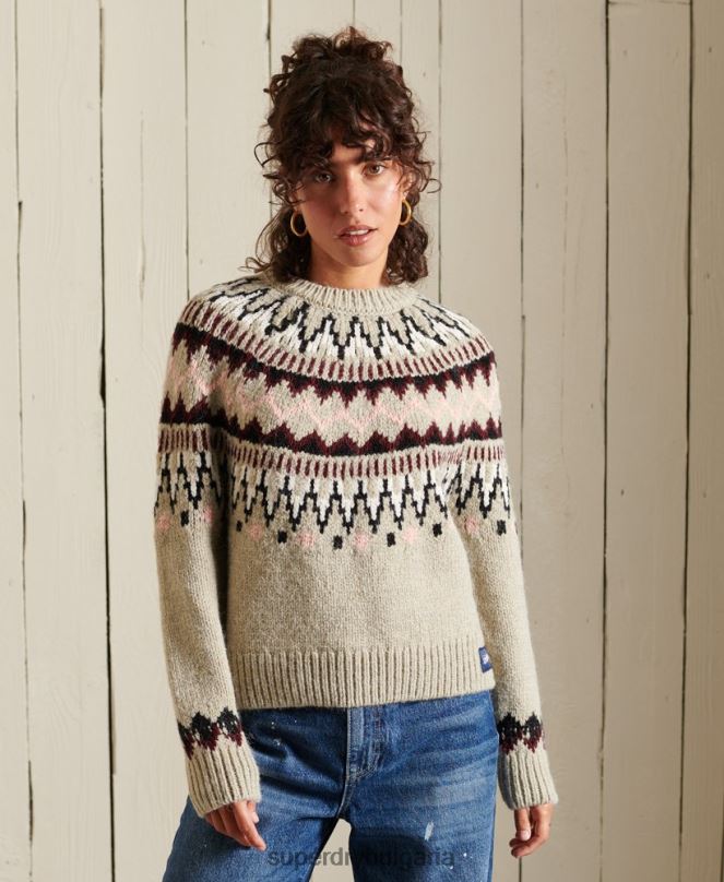 Superdry облекло N00H4032 бежово Жени класически джъмпер Fairisle Crew