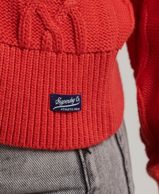 Superdry облекло N00H4038 червен Жени памучен кабелен джъмпер
