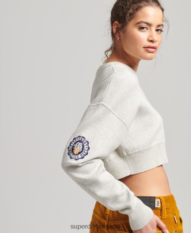 Superdry облекло N00H4039 сиво Жени памучен пуловер от университетски култури от органичен памук