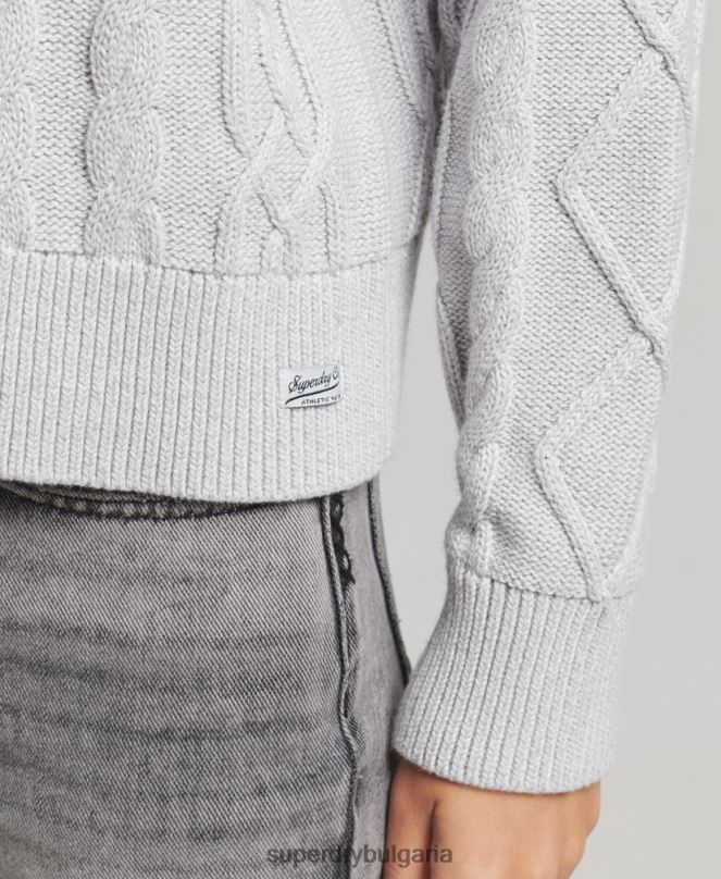 Superdry облекло N00H4040 светло сив Жени памучен кабелен джъмпер