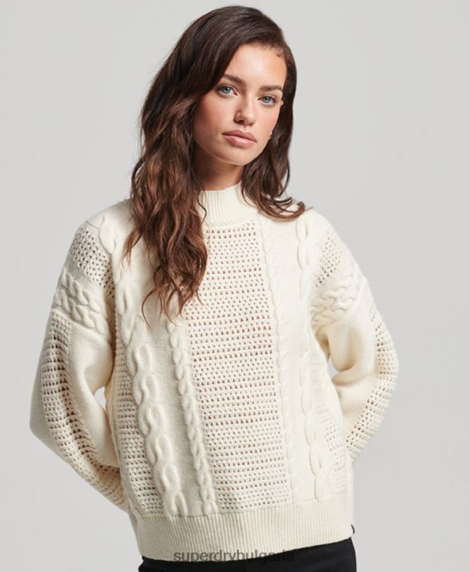 Superdry облекло N00H6535 бяло Жени трикотажен джъмпер с кръгло деколте