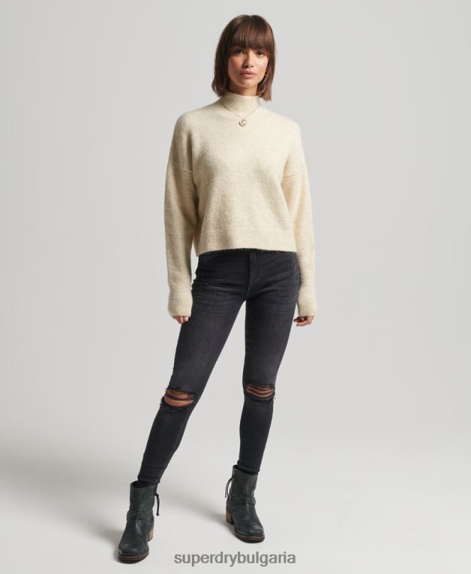 Superdry облекло N00H6592 сметана Жени винтидж есенциален фалшив пуловер с деколте