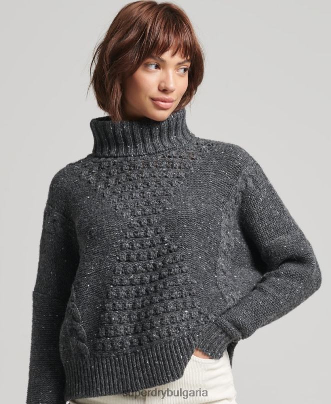Superdry облекло N00H6614 сиво Жени буци кабелна ролка джъмпер врата