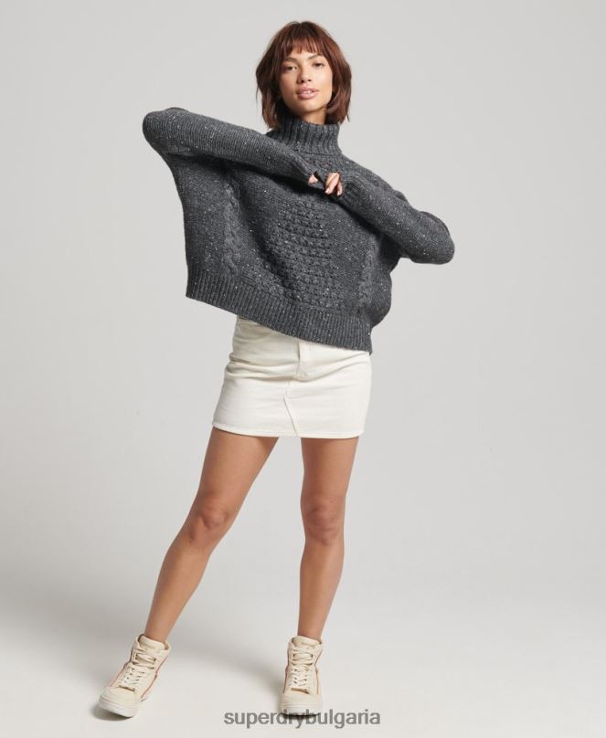 Superdry облекло N00H6614 сиво Жени буци кабелна ролка джъмпер врата