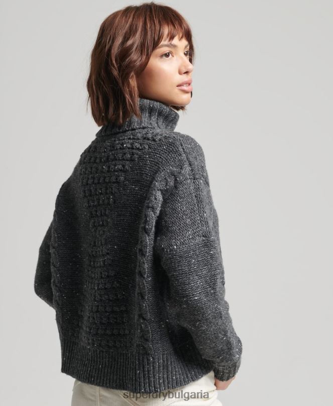 Superdry облекло N00H6614 сиво Жени буци кабелна ролка джъмпер врата