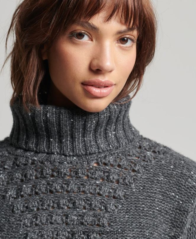 Superdry облекло N00H6614 сиво Жени буци кабелна ролка джъмпер врата