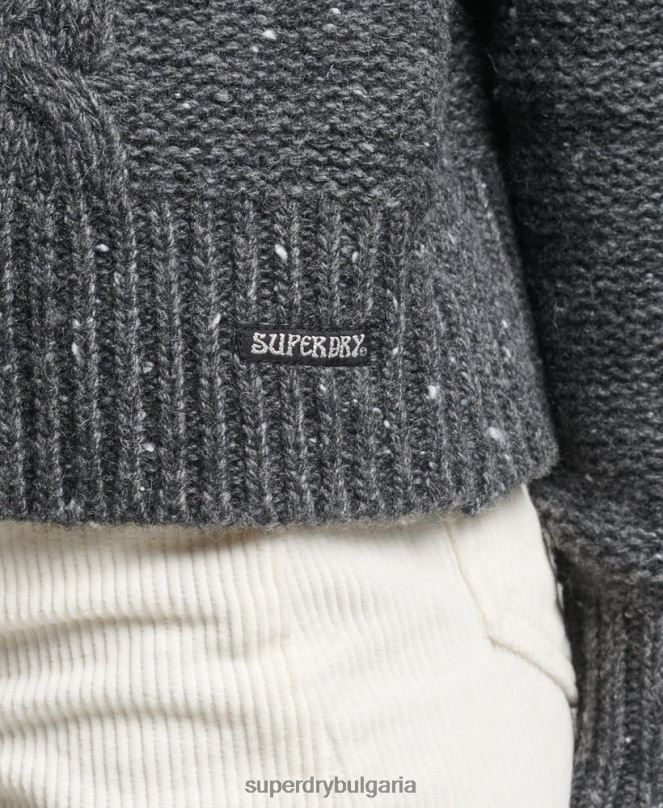 Superdry облекло N00H6614 сиво Жени буци кабелна ролка джъмпер врата