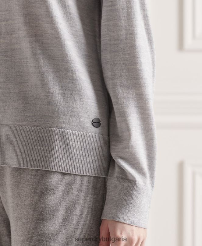Superdry облекло N00H6657 светло сив Жени мериносов джъмпер
