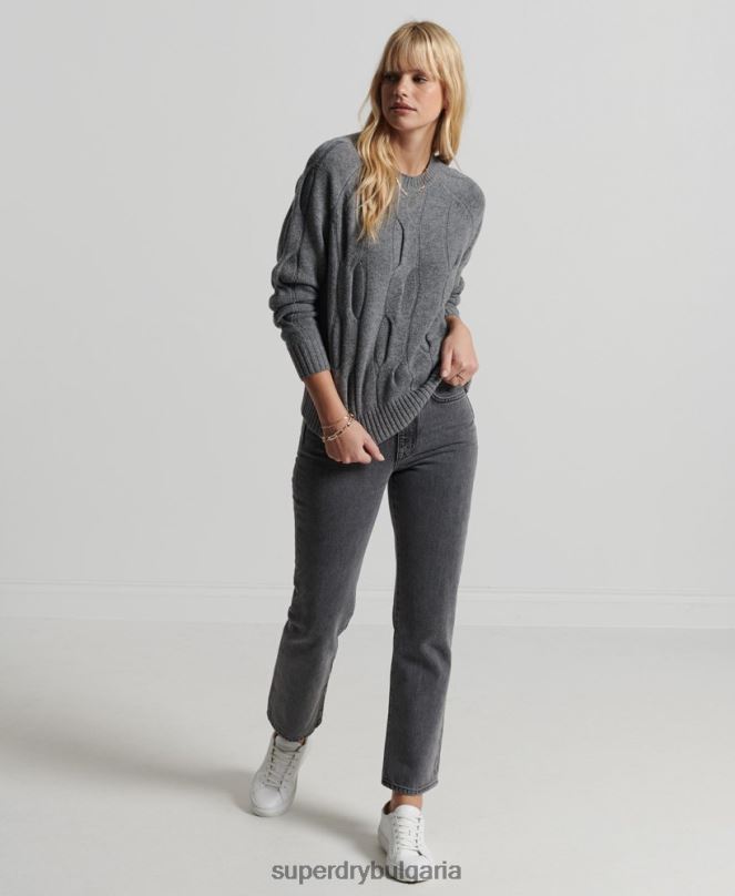 Superdry облекло N00H6725 тъмно сив Жени studios кабелен плетен джъмпер