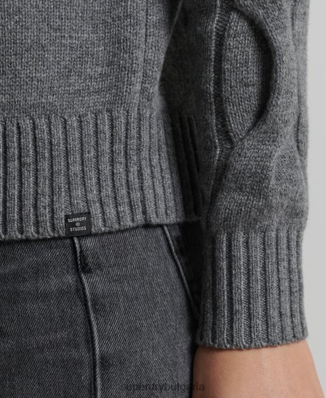 Superdry облекло N00H6725 тъмно сив Жени studios кабелен плетен джъмпер
