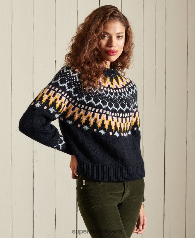 Superdry облекло N00H6755 военноморски флот Жени класически джъмпер Fairisle Crew