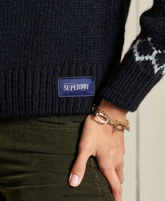 Superdry облекло N00H6755 военноморски флот Жени класически джъмпер Fairisle Crew