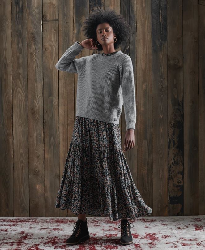 Superdry облекло N00H6766 светло сив Жени пуловер Freya от туид