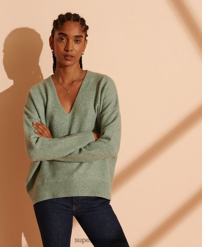 Superdry облекло N00H6772 тюркоаз Жени пуловер с v-образно деколте isabella