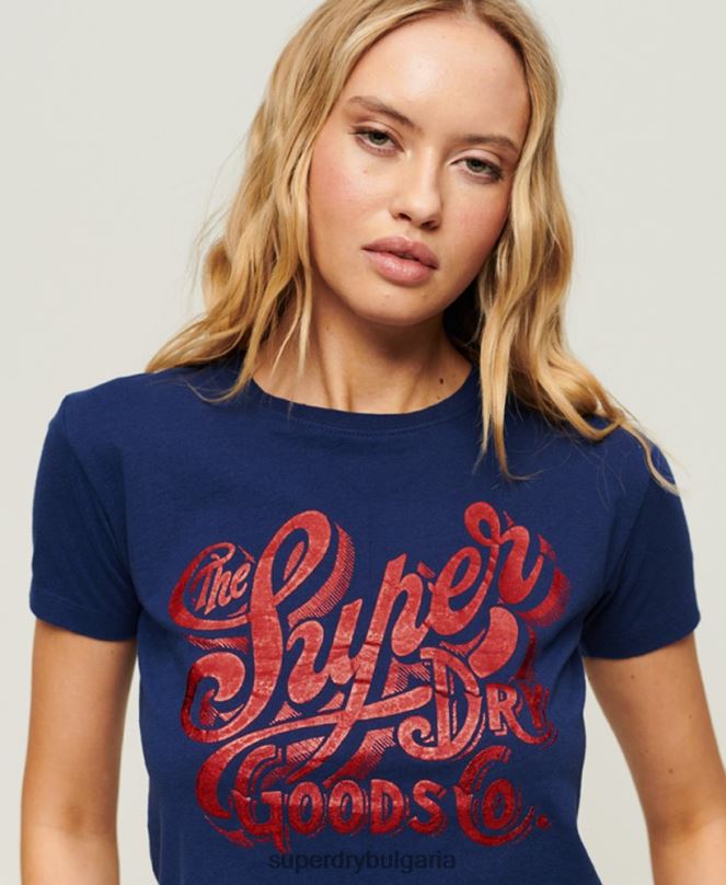 Superdry облекло N00H1971 военноморски флот Жени работно облекло тениска с графики