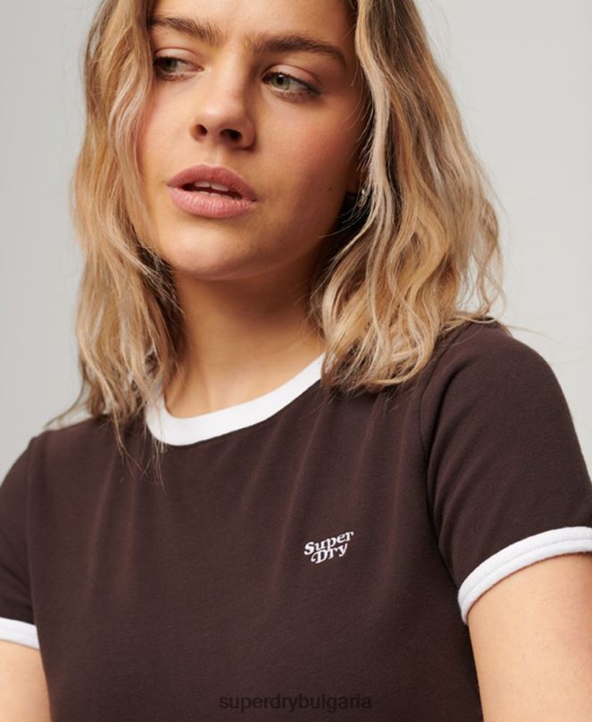 Superdry облекло N00H2035 кафяво Жени тениска тип ringer от органичен памук
