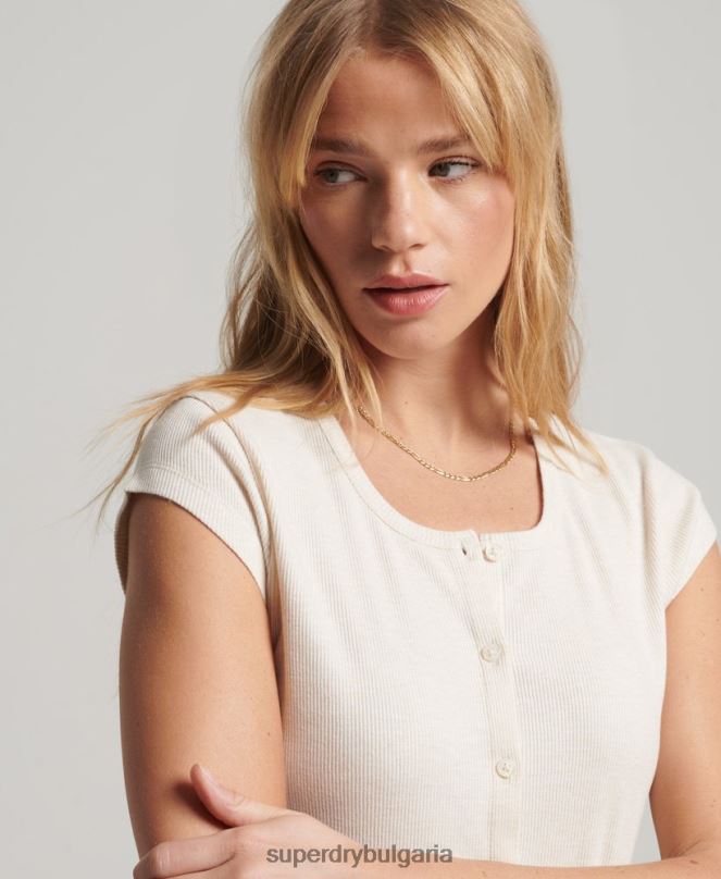 Superdry облекло N00H2077 бежово Жени горна част с къс ръкав с копчета