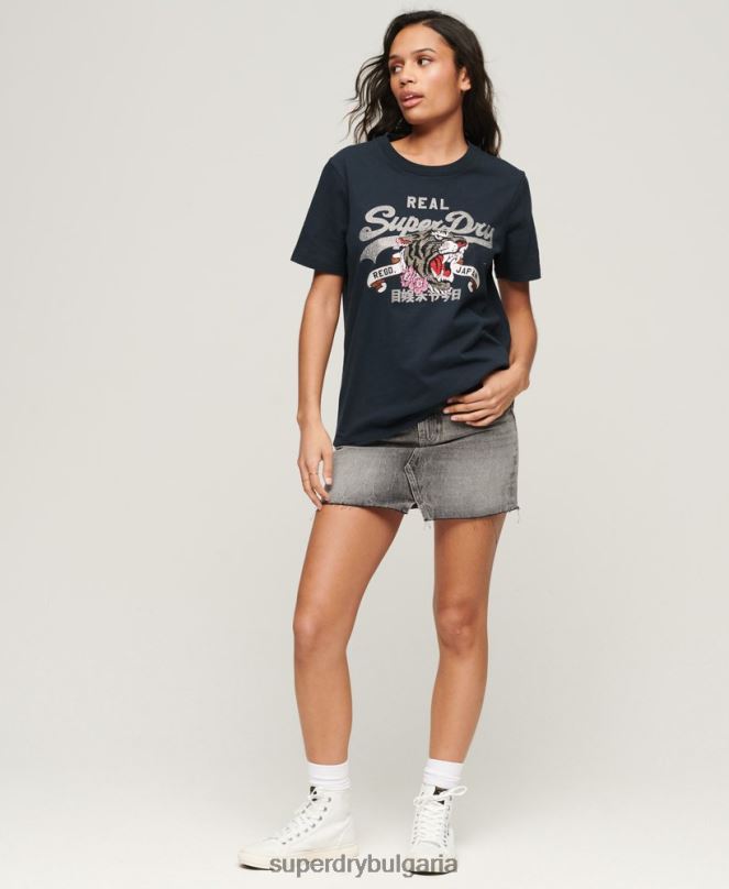 Superdry облекло N00H2084 военноморски флот Жени тениска с ретро лого