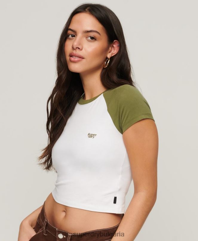 Superdry облекло N00H2100 зелено Жени изрязана бейзболна бебешка тениска